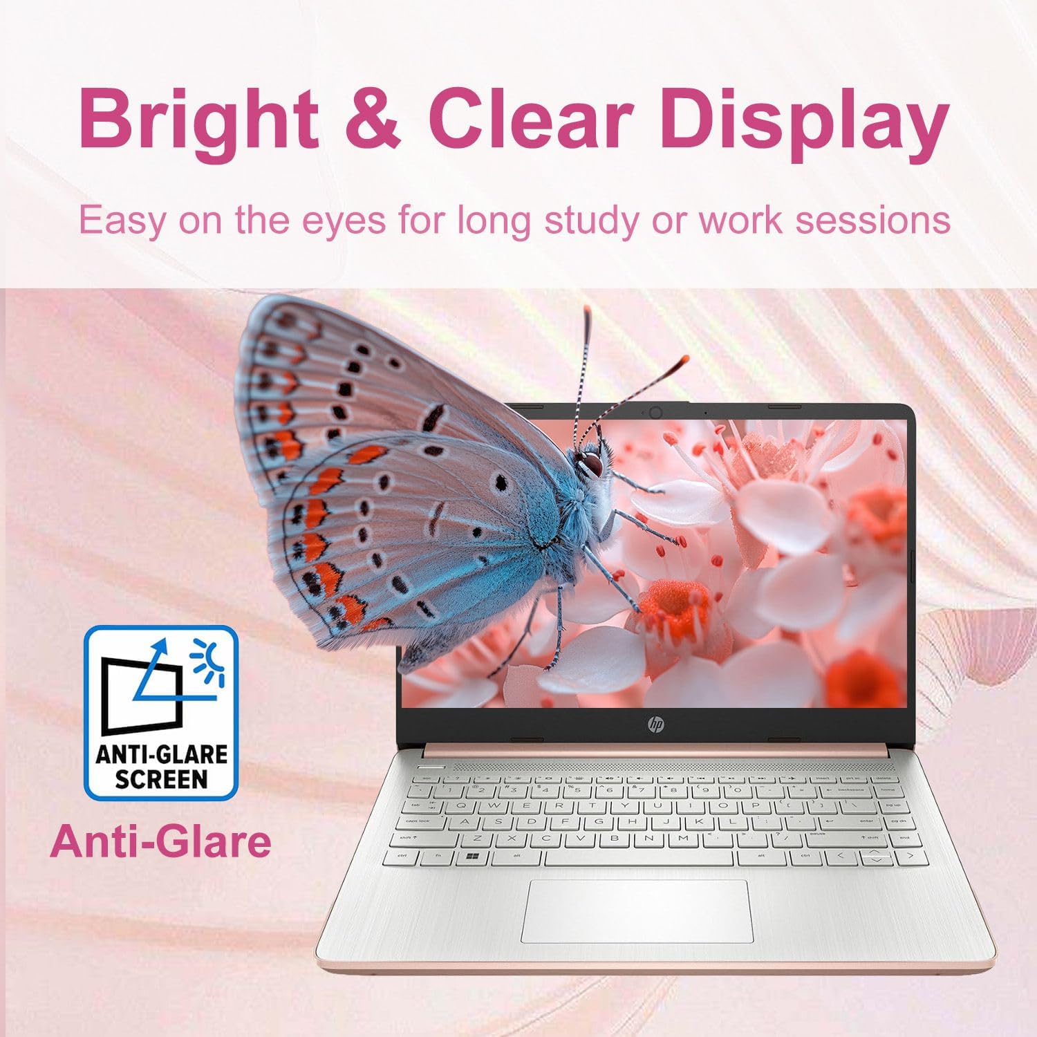 HP 14″Rose Gold Lightweight Laptop  with Office 365 & Copilot AI  Intel Processor  8GB RAM Memory  128GB SSD + 1TB Cloud Storage