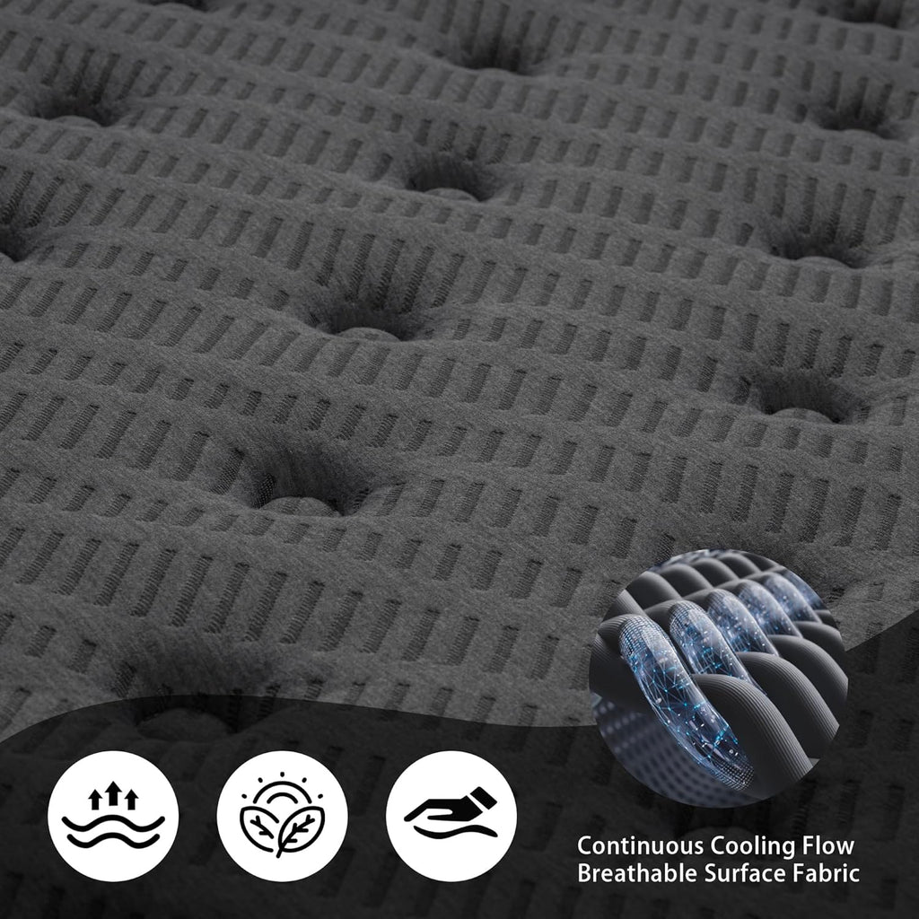 14″ King Hybrid Mattress – Cooler, Quieter & Deeper Comfort, Airflow Foam + Pocket Coils, 2″+ Plush Cushion, Heavy-Duty Support, CertiPUR-US, Fiberglass-Free, Mattress in a Box