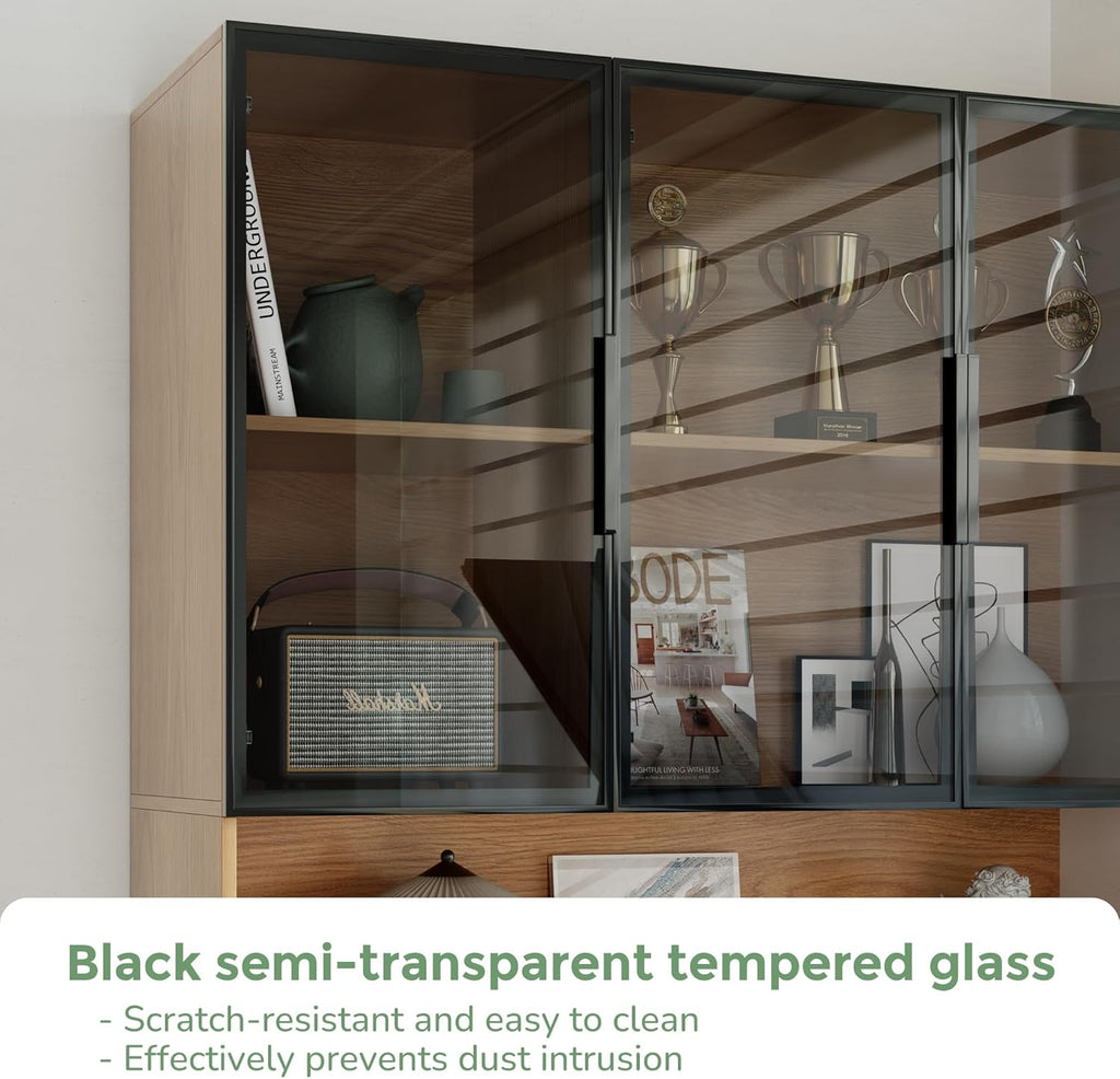 5 Tier Glass Display Cabinet with Adjustable LED Lights, 78.7" Lighted Curio Cabinet with Glass Doors & Shelves, Tall Display Case for Collectibles - Walnut