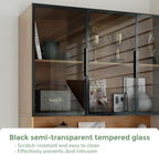 5 Tier Glass Display Cabinet with Adjustable LED Lights, 78.7" Lighted Curio Cabinet with Glass Doors & Shelves, Tall Display Case for Collectibles - Walnut