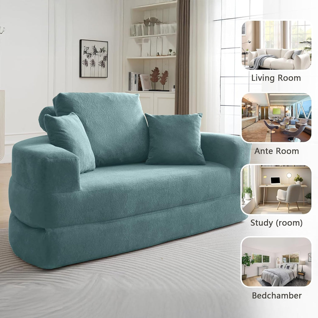 71" Boneless Couch Sofa Bed Oversized Round Couch 2-in-1 Foldable Floor Loveseat Sofa for Living Room and Apartment No Assembly (Sky Blue, 71")