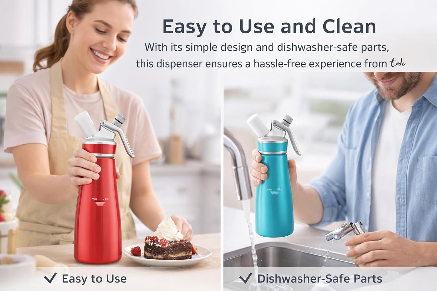 Whipped Cream Dispenser–Double Wall Insulated Aluminum Water Bottle with Stainless Steel 3 Nozzles, Extra-Large Capacity Whipping Cream Maker for Desserts, Coffee, Cocktails More-500Ml-Pink