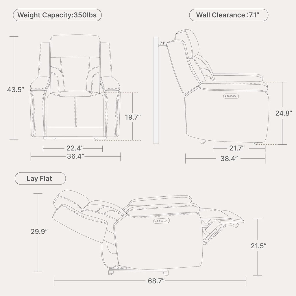 Watson & Whitely Oversized Lay Flat Recliner for Big and Tall, Genuine Leather Electric Recliner Chairs for Adults with Power Headrest & Chargers for Living Room, Saddle Brown