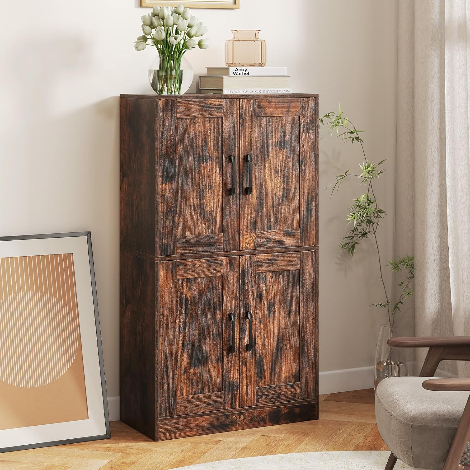 Giantex Bathroom Cabinet, 43.5” Storage Cabinet with Doors & Adjustable Shelves, Kitchen Pantry, Storage Organizer for Living Room Dining Room Study (Rustic Brown)