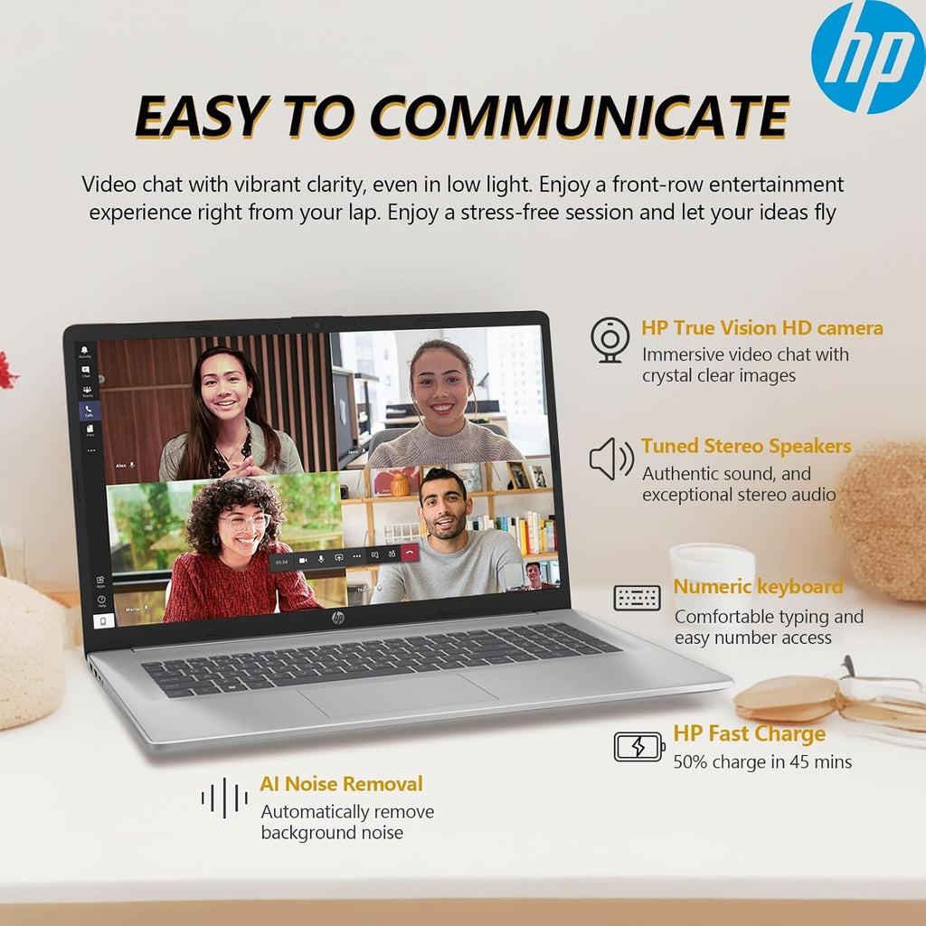 HP 17.3 Inch FHD Business Laptop with MS Office for The Web  AMD Ryzen 5 7430U (Beats Core i7-1355U)  8GB RAM  756GB Storage(256GB SSD + 500GB External Drive)  Windows 11  WOWPC 3-in-1  No Mouse