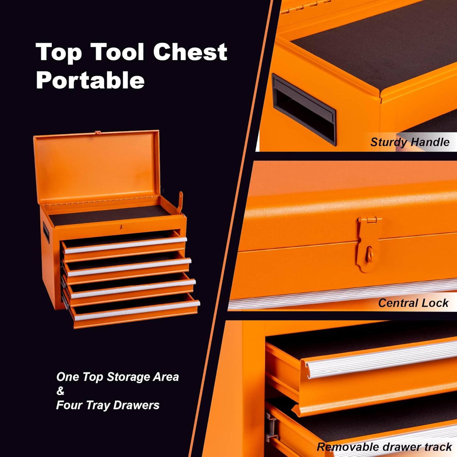 5 Drawers Tool Cart on Wheels with 1 Cabinet, Multifunctional Removable Rolling Tool Box Storage Set, Tool Trolley Organizer Tool Chest for Garage,Repair Shop,Warehouse,Workshop (Orange)