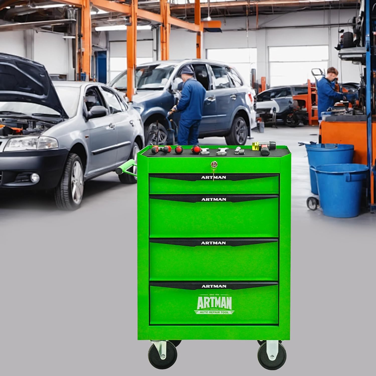 Rolling Metal Tool Chest with 4 Drawers, 20" 4-Drawer Tool Chest Cabinet with Ball Bearing Drawer Slides, Steel Tool Storage Box Organizer -Green