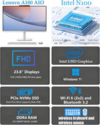 Lenovo 24" FHD All-in-One Desktop Computer for Home & Office  Intel Processor  16GB RAM  500GB External + 128GB PCIe  HDMI  Bluetooth 5.2  Business AIO  Vent-Hear  Wireless Keyboard & Mouse  Win 11