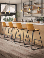Bar Stools Set of 4, 26 Inches Counter Height Bar Stools with Back, Modern Faux Leather Barstools with Metal Legs and Footrest, Bar Chairs for Kitchens Island (Whiskey Brown)