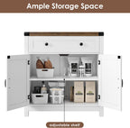 HOSTACK Coffee Bar Cabinet, Kitchen Storage Cabinet, Modern Farmhouse Buffet Sideboard with Drawer and Adjustable Shelf, Barn Door Accent Cabinets for Kitchen, Dining Room, Entryway, White