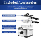 Elite Gourmet EDF-401T Electric 4.5 Qt. / 17 Cup Immersion Deep Fryer 3-Baskets, 1700-Watt, Timer Control Adjustable Temperature, Lid with Viewing Window and Odor Free Filter