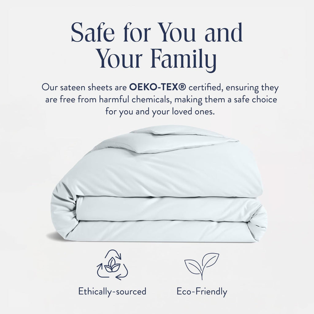 Brooklinen Luxury Sateen Duvet Cover - 100% Cotton, King/California King Size in Sky with Extra-Long Corner Ties and Button Closure - Best King/Cali King Duvet Covers