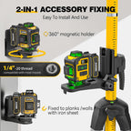 Alloyman 4x360°Self Leveling Laser Level, 12 Ft./3.7M Professional Laser Level Pole with Tripod, Green Line Lazer Leveler Tool with 2* Li-ion Batteries for Picture Hanging, Tile, Home Renovation