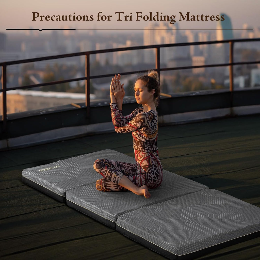 Tri Folding Mattress Queen Size - Memory Foam Tri-fold Mattres, Handle & Non-Slip Bottom, Portable Foldable Sofa Bed Floor Chair for Travel RV Camping Guest Yoga - 4 Inch, 78"x58"x4"