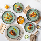 vancasso Plates and Bowls Sets, 18 Pieces Stoneware Dinnerware Sets for 6, Kitchen Dish Set Mircowave and Dishwasher Safe Ceramic Dishware, Turf Green, Series AMBER