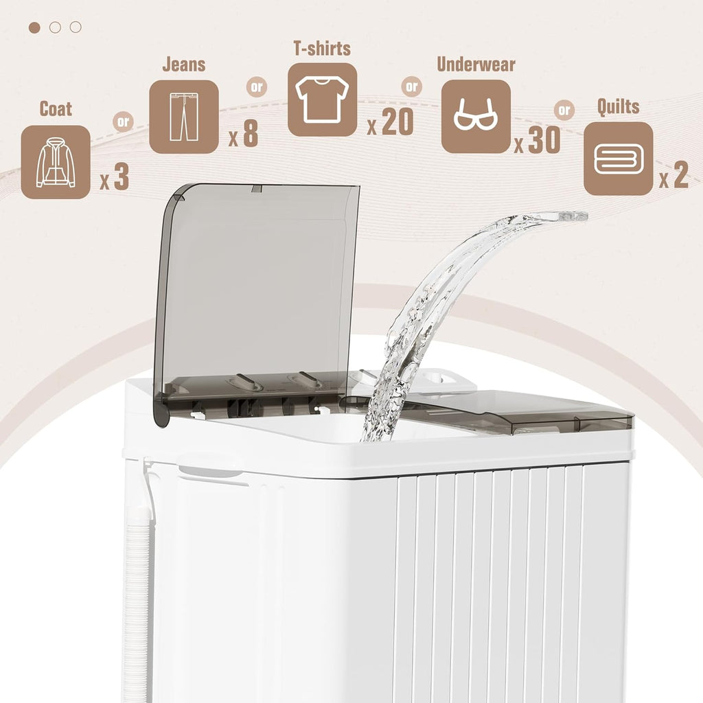 Portable Washing Machine, Twin Tub 28 Lbs Capacity Laundry, Mini Compact Washer and Spin Dryer Combo with Spin Cycle for Home, RVs, Apartment, Grey