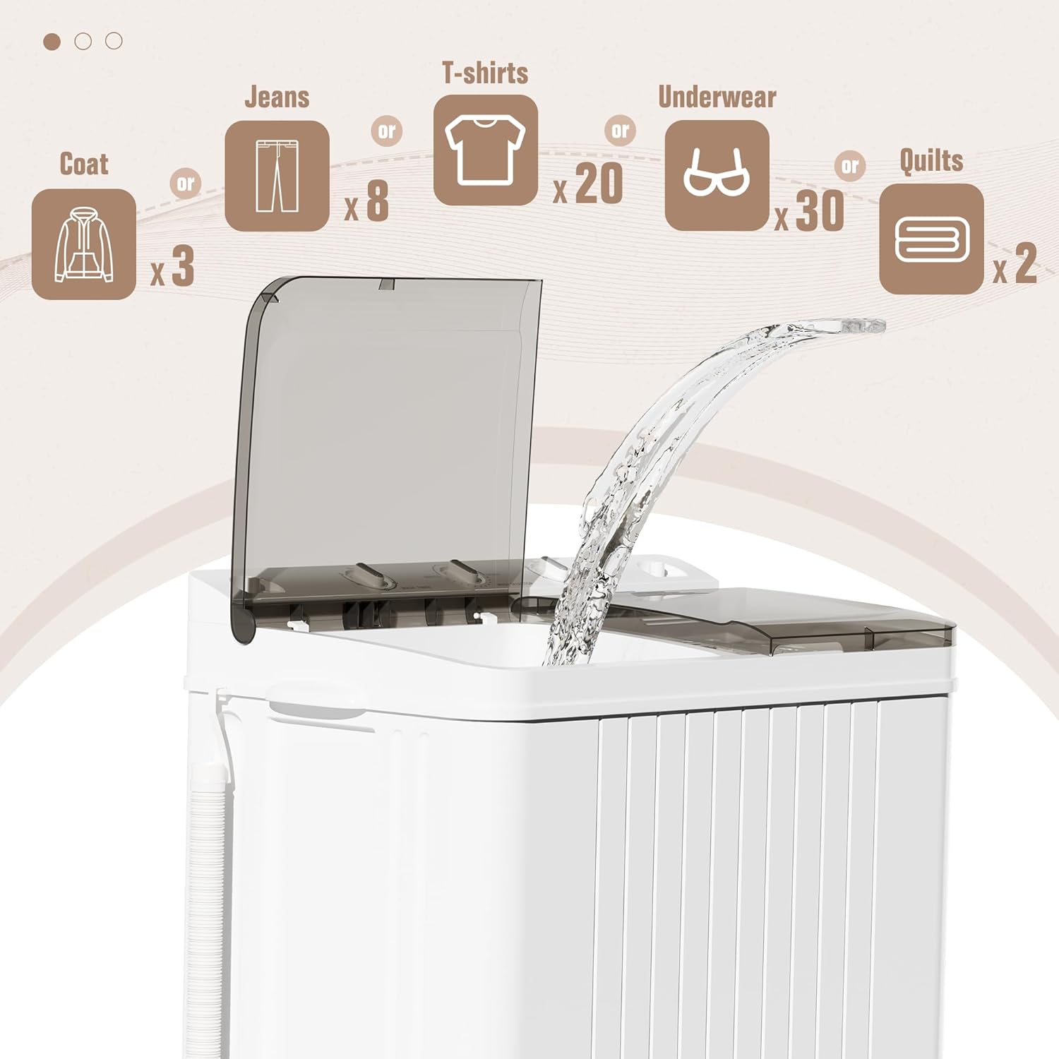 Portable Washing Machine, Twin Tub 28 Lbs Capacity Laundry, Mini Compact Washer and Spin Dryer Combo with Spin Cycle for Home, RVs, Apartment, Grey