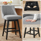 27'' Counter Height Bar Stools Set of 2, Swivel Bar Stools with Backs, Modern Fabric Bar Stools for Kitchen Island, Solid Wood Legs, Adjustable Feet (Fabric - Dark Gray, Set of 2-27" H)