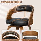 Bar Stools Set of 2, 26" Swivel Counter Height Bar Stools with Bentwood Legs and Back, Mid Century Modern Faux Leather Upholstered Counter Stools for Kitchen Island, Bar, Restaurant, Black