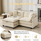 SoarFlash 77.95" Chenille Sectional Sofa, Comfy L Shaped Modular Coush Sofa with Ottoman, Modern 2 Seat Couch Deep Seat Sofa Set for Living Room,Beige