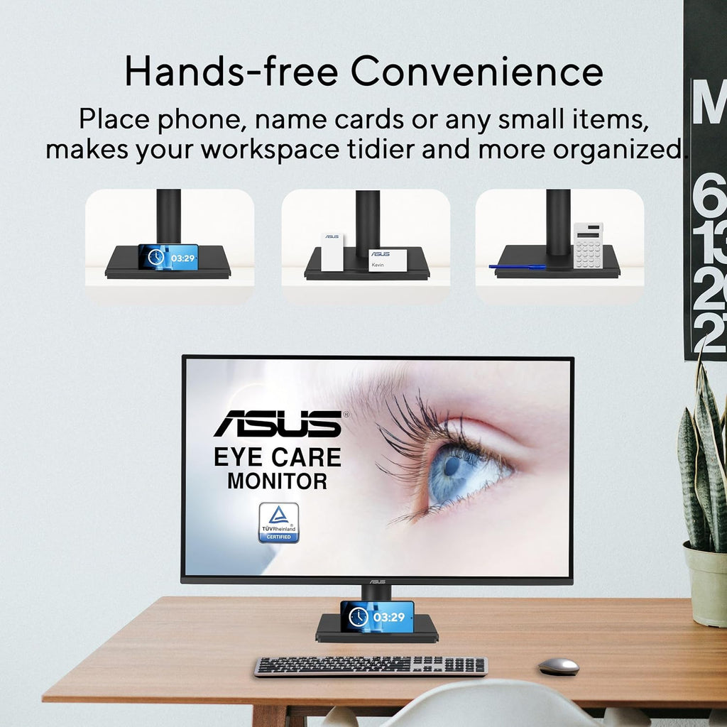 ASUS 27” 1440P Eye Care Monitor (VA27AQ) - IPS  QHD (2560 x 1440)  99% sRGB  Frameless  HDMI  DisplayPort  VGA  1ms  Speakers Low Blue Light  Flicker Free  VESA Wall Mountable  3 yr Warranty