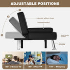 Homall Futon Sofa Bed, Leather Futon Couch with Removable Armrests, Adjustable Recliner Sleeper Sofa Bed with Dual Cup Holders for Living Room, Apartment, Office (Black), 30.7 x 65 x 28
