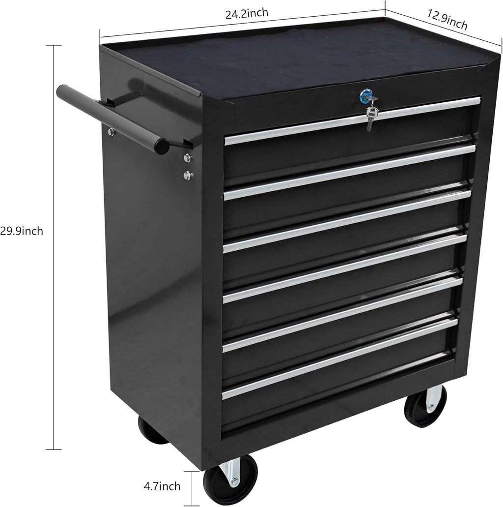 6-Drawer Rolling Tool Chest Cabinet, Large Capacity Metal Tool Box with Wheels and Keyed Locking, Roll Around Storage Organizer Tool Cart for Garage, Warehouse, Work Shop (Black03)