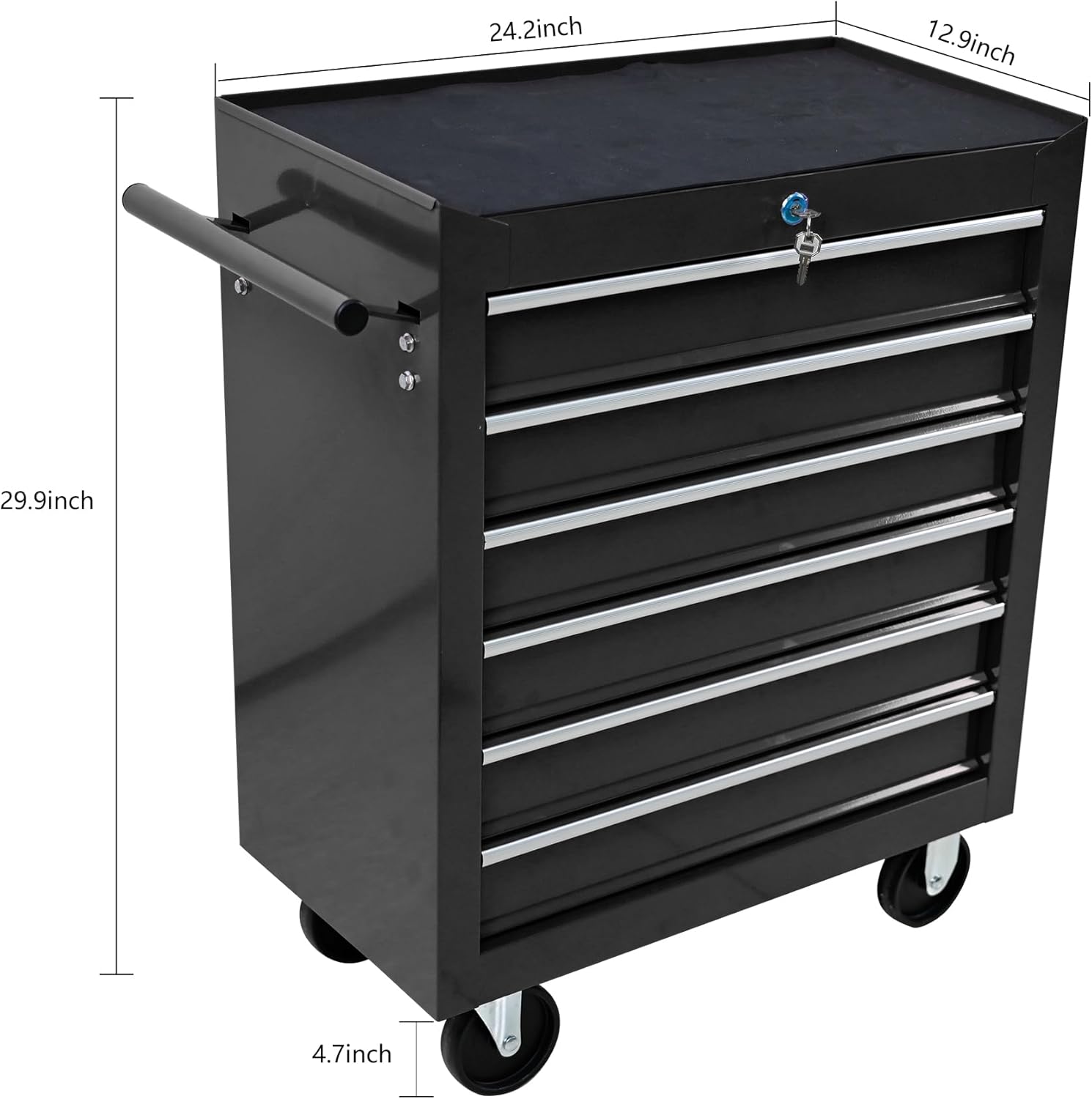 6-Drawer Rolling Tool Chest Cabinet, Large Capacity Metal Tool Box with Wheels and Keyed Locking, Roll Around Storage Organizer Tool Cart for Garage, Warehouse, Work Shop (Black03)