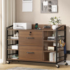 SEDETA 44" File Cabinet, Filing Cabinet fits Legal/Letter Size, 2 Drawer File Cabinets for Home Office with Lock, Power Strip, 6 Storage Shelves, Walnut Brown