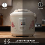Tiger JAZ-A10U-LF 5.5 Cup Capacity White Rice Cooker with Non-Stick Inner Pot, Retractable Power Cord, and Keep Warm up to 12 hours (Flower)