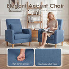 COLAMY Mid-Century Modern Upholstered Accent Chair with Back Pillow & Solid Wood Legs, Fabric Cozy Armchair for Living Room, Bedroom, Reading Nook, Apartment & Small Spaces, Blue