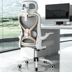 Home Office Desk Chairs, Ergonomic Office Chair with Lumbar Support & 3D Headrest, Computer Desk Chair with Flip-up Armrests, Perfect for Office or Study, Gray/Gold