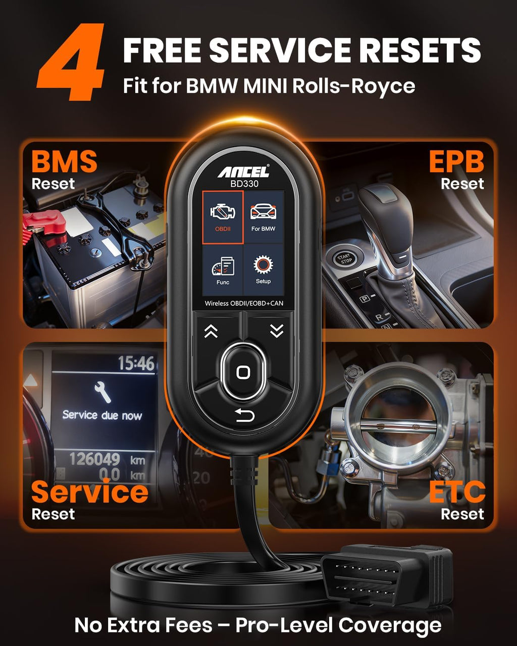 (Upgraded BD310) ANCEL BD330 Fit for BMW OBD2 Scanner – Battery Registration Tool, Code Reader for BMW/Mini/RR, BMW Diagnostic Scan Tool with Full System Diagnostics & Free EPB/Oil/Throttle Resets