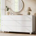 Lulive Wood Dresser for Bedroom, 53” Wide Chest of Drawers with 6 Drawers, Modern Closet Storage Drawer with Curved Profile Design for Living Room, Hallway, Entryway, White