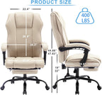 Ergonomic Reclining Office Chair with Footrest, PU Leather Comfortable Recliner Office Desk Chair with Leg Rest Wheels,Beige
