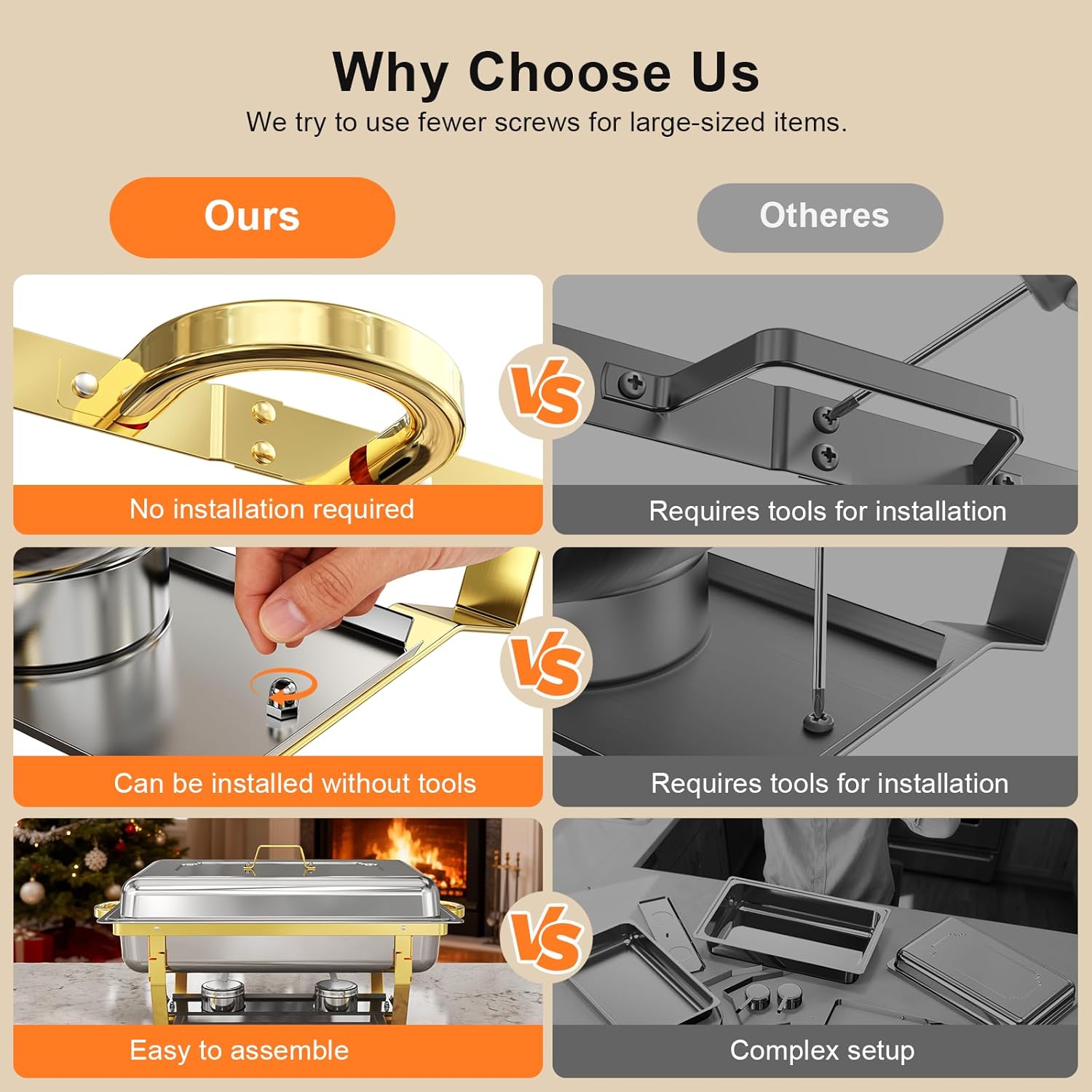 Chafing Dishes for Buffet 4 Pack, High Grade Chafing Dish Buffet Set, Buffet Food Warmers Screw-Free Installation with Stackable Design for Wedding/Home/Christmas Buffets, 4 Full Size Pans