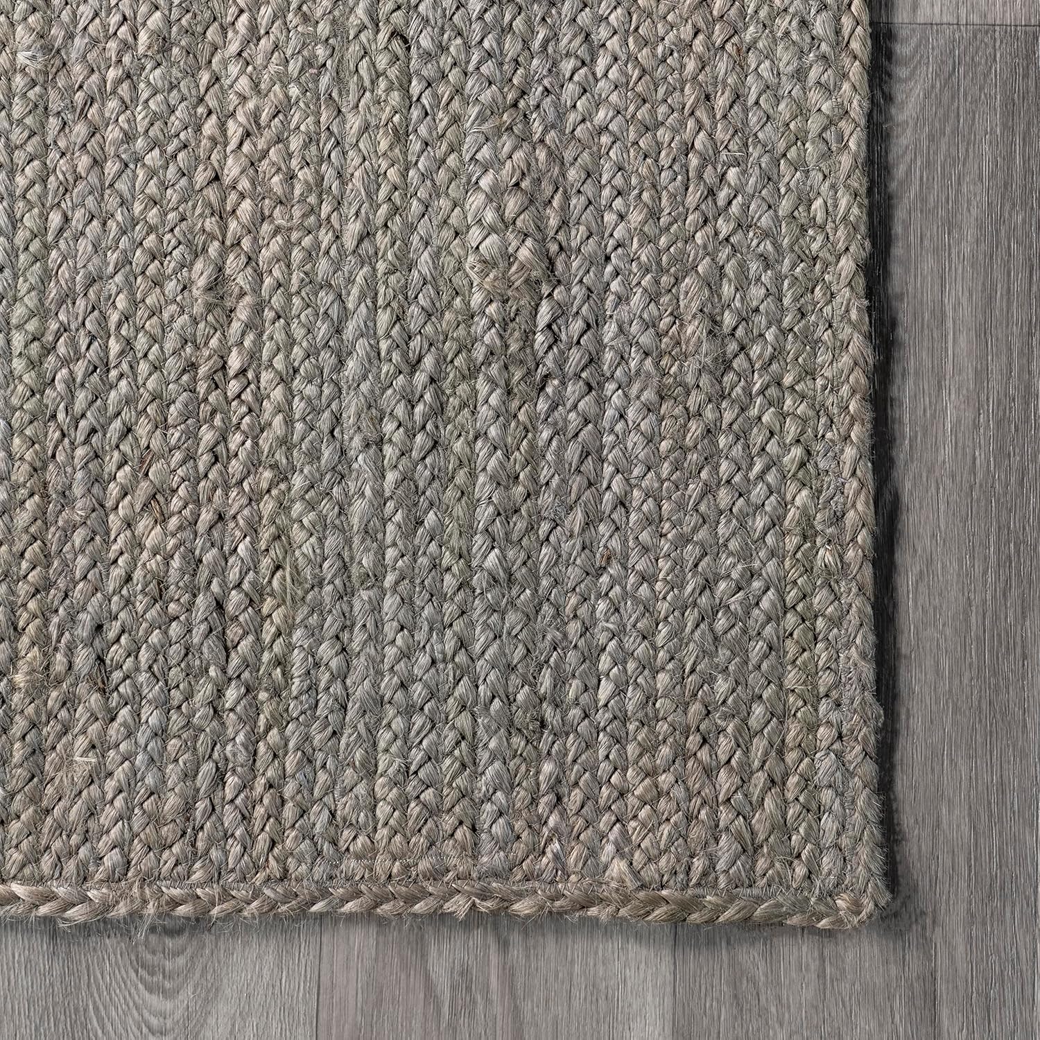nuLOOM 8x10 Rigo Jute Hand Woven Area Rug, Grey, Solid Farmhouse Design, Natural Fiber, For Bedroom, Living Room, Dining Room, Hallway, Office, Kitchen, Entryway