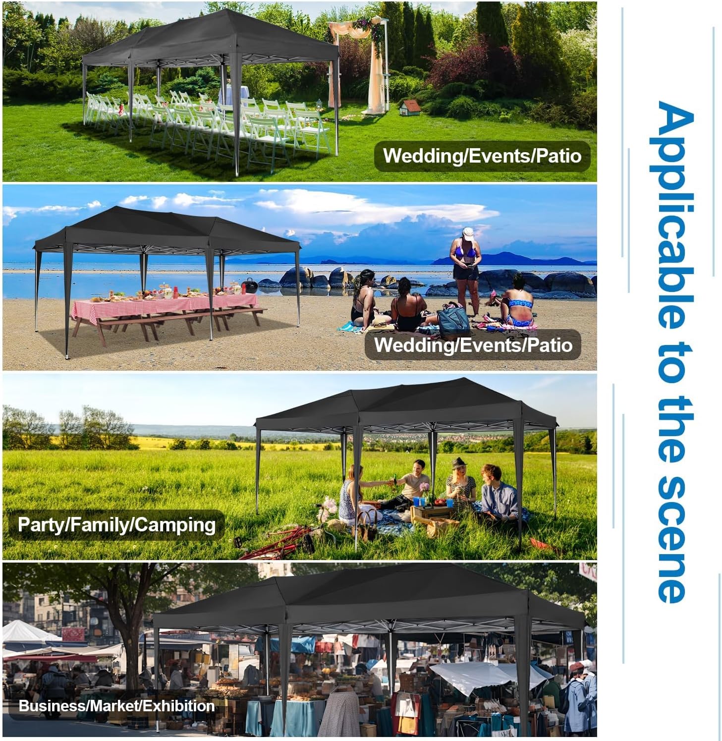 COBIZI Canopy 10x20 Pop Up Canopy Tent with 6 Sidewalls Outdoor Party Tent 10x20 Waterproof Commercial Instant Shelter UPF 50+ Portable Gazebo Wedding Tents for Parties Car Port Vender Events(Black