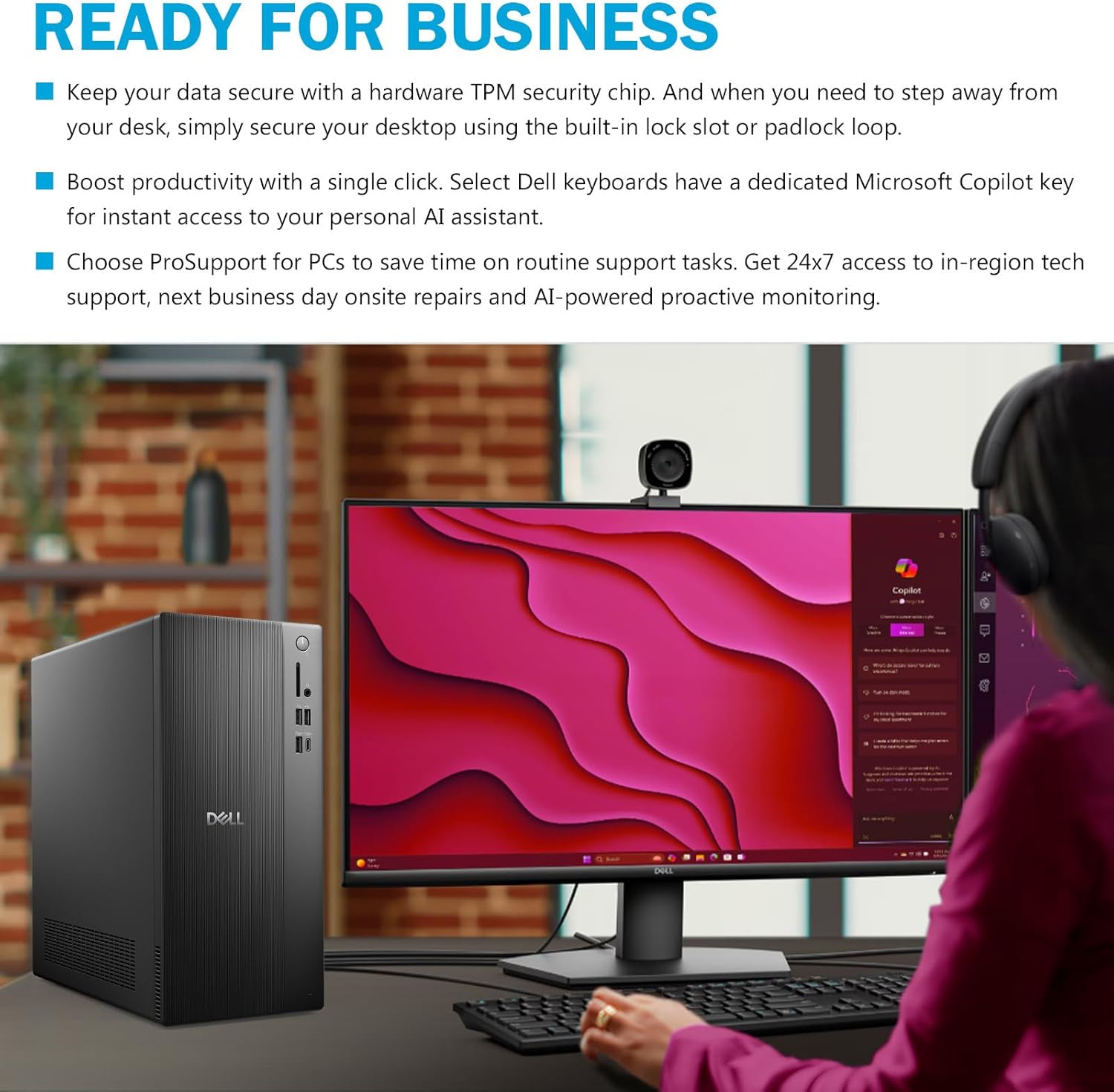Dell Tower Desktop ECT1250 - Intel 10-core Core Ultra 5 225(Beats Ultra 7 165H)  16GB DDR5 5600MT/s RAM | 512GB M.2 SSD | Wi-Fi 6 | Copilot AI Windows 11 Pro | Wired Keyboard & Mouse | Black