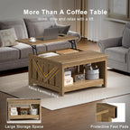 FABATO Lift Top Coffee Table, 31.5" Farmhouse Coffee Tables with Storage, Small Square Cocktail Tables, Wood Central Table for Living Room, Meeting Room, Retro Oak