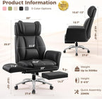 Big and Tall Office Chair, Flip Armrests for Pets & Cross Legged Sitting, Ergonomic Leather Executive Desk Chair with Foot Rest, High-Back Reclining Computer Chairs for Office Home Game - Black