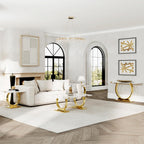 Asday 2 Pieces Modern Living Room Table Set, Wood Coffee Table and Console Table with U-Shape Golden Metal Frame, White and Gold