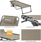 Adjustable 4-Position Folding Chaise Lounge Chair with Pillow Pocket, Supports 265lbs