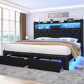 Linen Full Size Bed Frame with 2-Tier Storage Headboard and Charging Station, Upholstered Platform Bed Frames with 2 Storage Drawers, Wooden Slats Support, No Box Spring Needed, Black