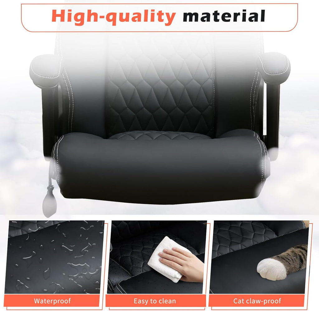 700lbs Big and Tall Office Chair - Heavy Duty Executive Desk Chair with Inflatable Lumbar Support, Extra Wide Padded Seat, Flip-up Arms, Metal Base & Quiet Rubber Wheels, High Back Ergonomic Chair