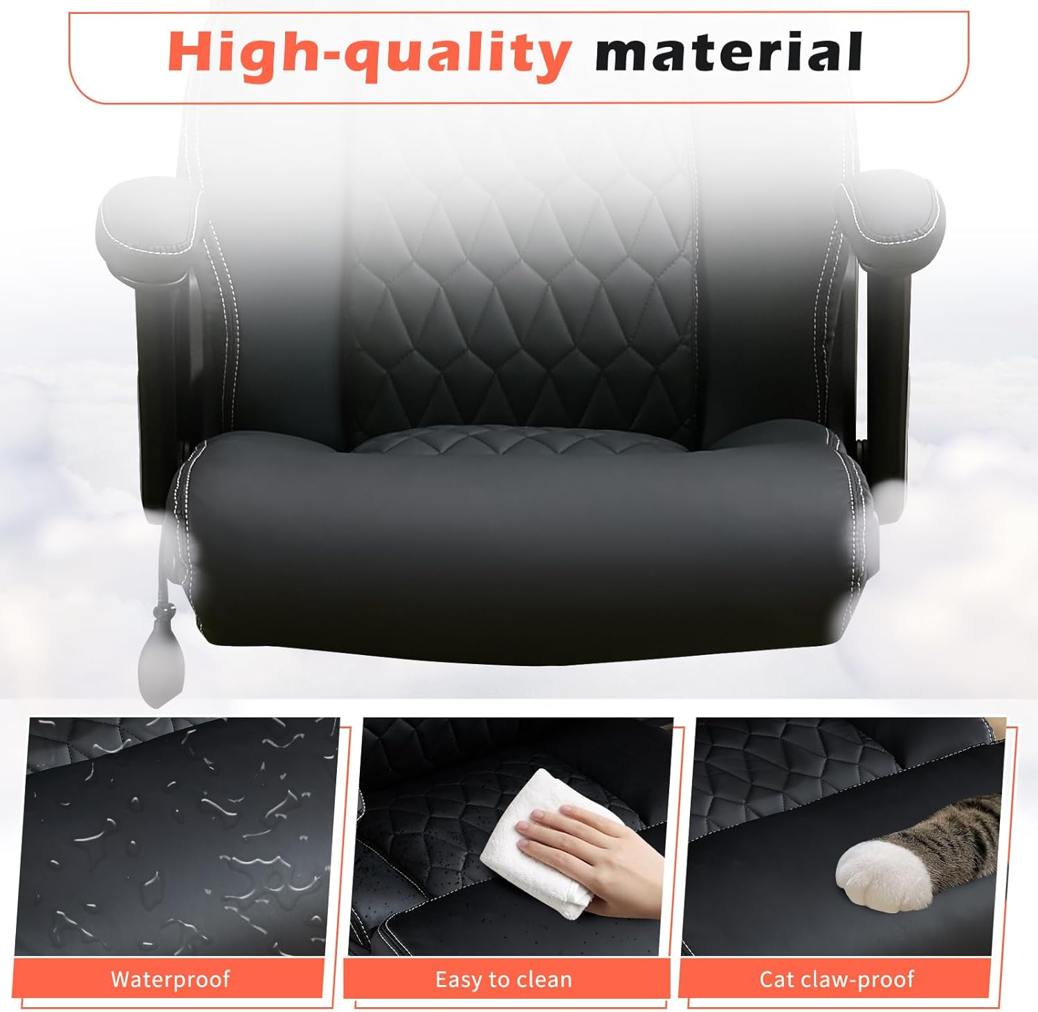 700lbs Big and Tall Office Chair - Heavy Duty Executive Desk Chair with Inflatable Lumbar Support, Extra Wide Padded Seat, Flip-up Arms, Metal Base & Quiet Rubber Wheels, High Back Ergonomic Chair