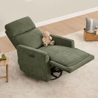 CHITA Power Recliner Chair Swivel Glider with Adjustable Power Headrest, FSC Certified Electronic Modern Nursery Rocking Chair with USB and Type-C Ports, Forest Green