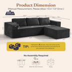 106" Modular Sectional Sofa with L-Shape Chaise, Right/Left Facing Deep Seat Cloud Couch, No Assembly Required, Upholstered Couch for Living Room Bedroom (Plush Corduroy Fabric, Black)