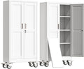 erosoei 61" H Metal Garage Storage Cabinet, Rolling Tool Cabinet with 2 Doors and Wheels, Locker Steel Cabinet with 3 Adjustable Shelves, Organization Cabinet for Garage,Office,Home,Gym,School（White）