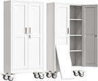 erosoei 61" H Metal Garage Storage Cabinet, Rolling Tool Cabinet with 2 Doors and Wheels, Locker Steel Cabinet with 3 Adjustable Shelves, Organization Cabinet for Garage,Office,Home,Gym,School（White）